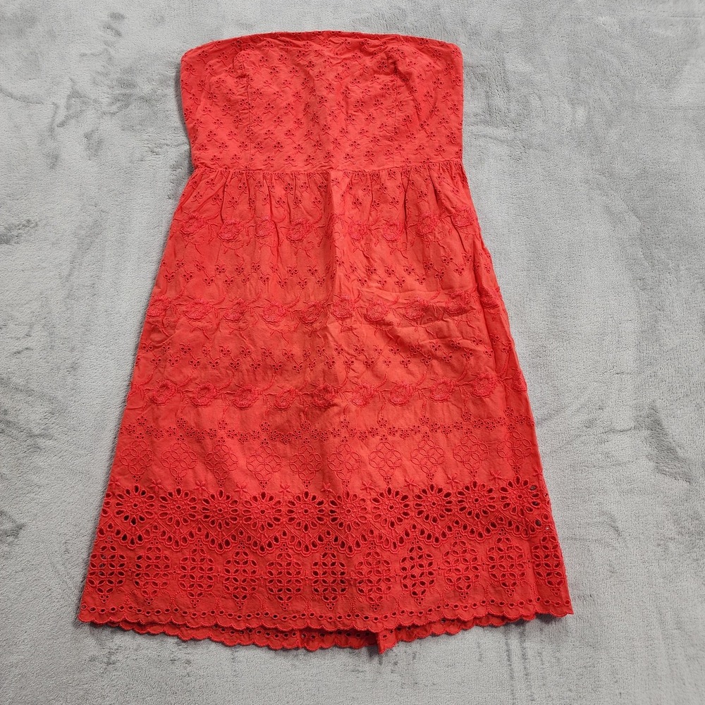 Old Navy Dress Womens 4 Rebel Red Eyelet Strapless Smocked A-Line Sundress Boho